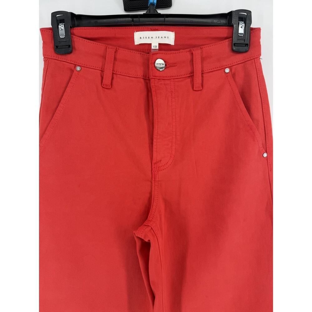 Risen Wide Leg Jeans Womens Poppy Red High Rise Stretch Fireball Pants Size 1/25 - Picture 3 of 8